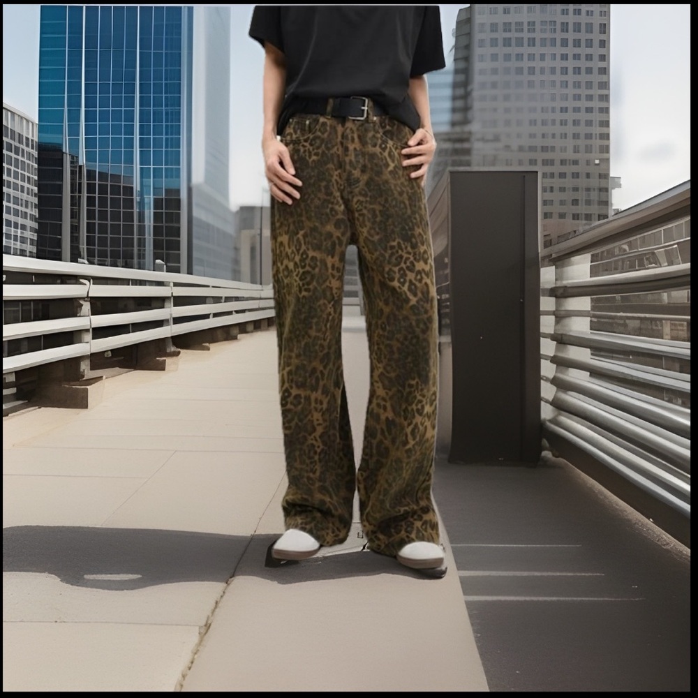Animal Print Pants Elastic Band On The Back Side  Pockets Wide Leg NWT